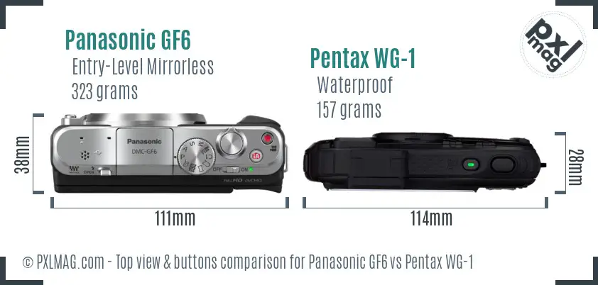 Panasonic GF6 vs Pentax WG-1 top view buttons comparison