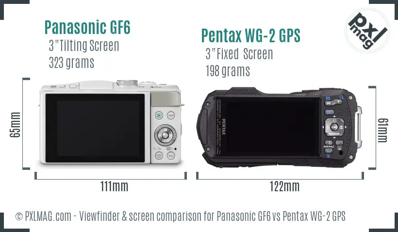 Panasonic GF6 vs Pentax WG-2 GPS Screen and Viewfinder comparison