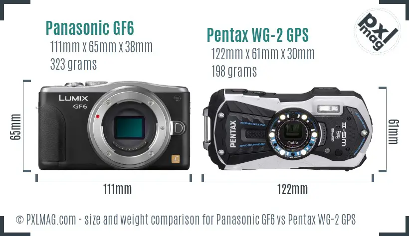 Panasonic GF6 vs Pentax WG-2 GPS size comparison