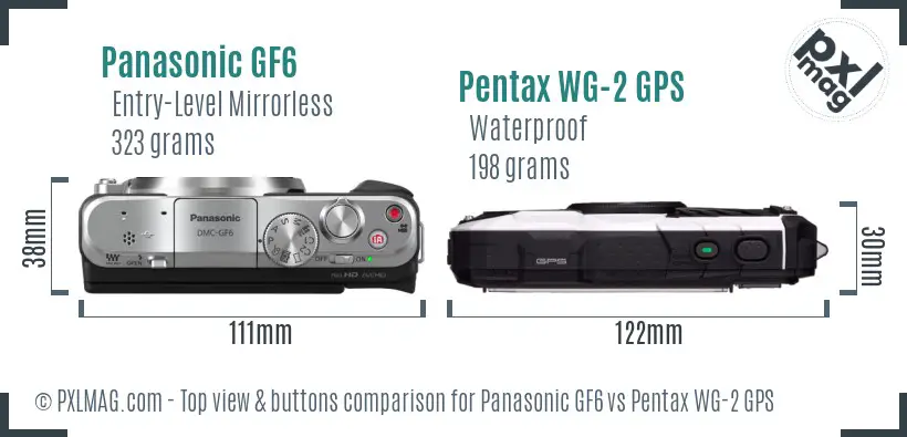 Panasonic GF6 vs Pentax WG-2 GPS top view buttons comparison