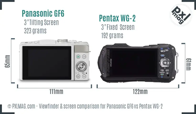 Panasonic GF6 vs Pentax WG-2 Screen and Viewfinder comparison