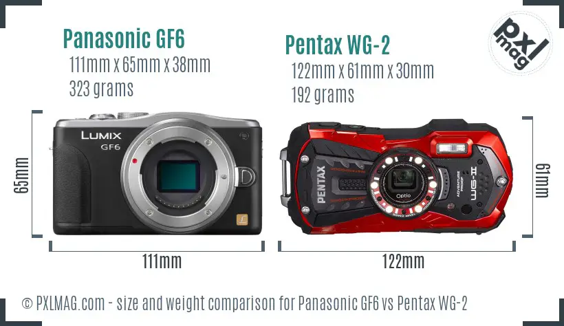 Panasonic GF6 vs Pentax WG-2 size comparison