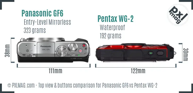 Panasonic GF6 vs Pentax WG-2 top view buttons comparison
