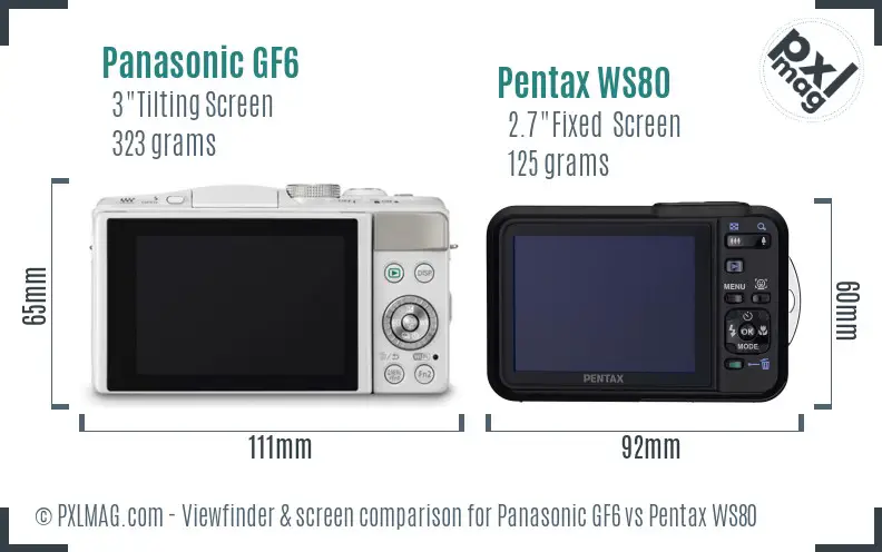 Panasonic GF6 vs Pentax WS80 Screen and Viewfinder comparison