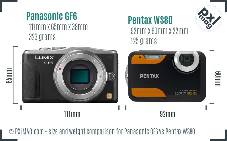 Panasonic GF6 vs Pentax WS80 size comparison