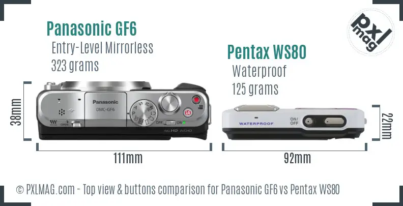 Panasonic GF6 vs Pentax WS80 top view buttons comparison