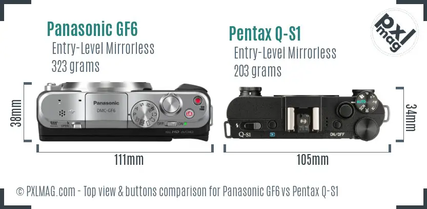 Panasonic GF6 vs Pentax Q-S1 top view buttons comparison
