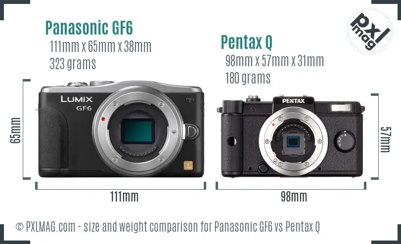 Panasonic GF6 vs Pentax Q size comparison