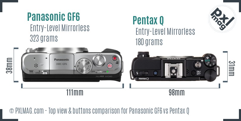Panasonic GF6 vs Pentax Q top view buttons comparison