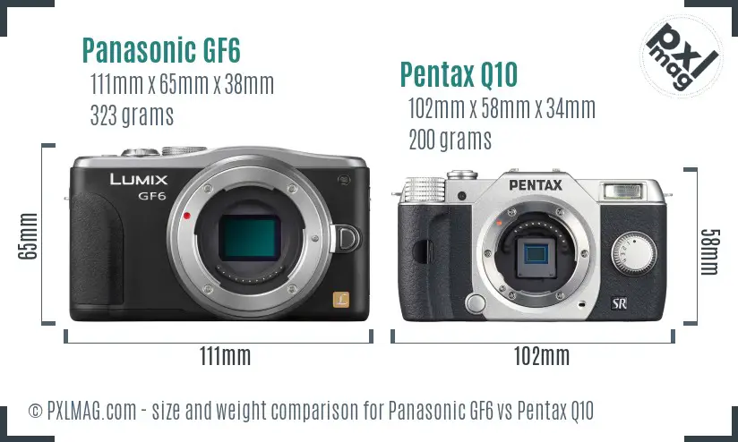 Panasonic GF6 vs Pentax Q10 size comparison