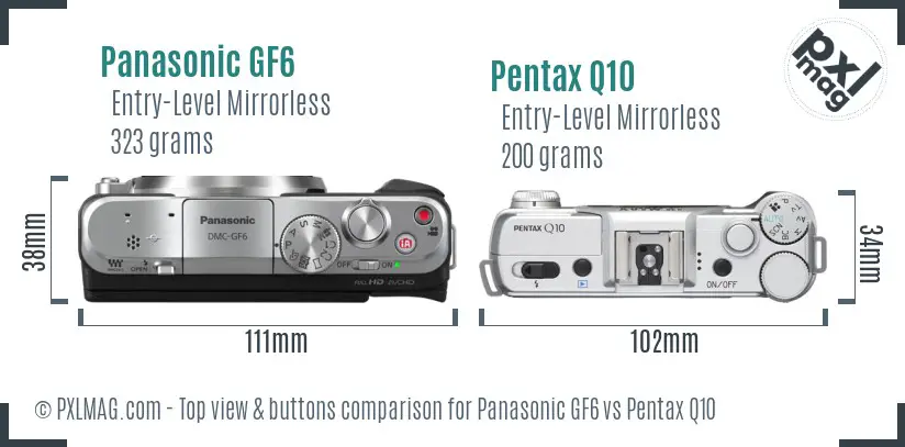 Panasonic GF6 vs Pentax Q10 top view buttons comparison
