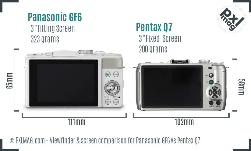 Panasonic GF6 vs Pentax Q7 Screen and Viewfinder comparison