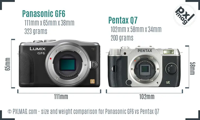 Panasonic GF6 vs Pentax Q7 size comparison