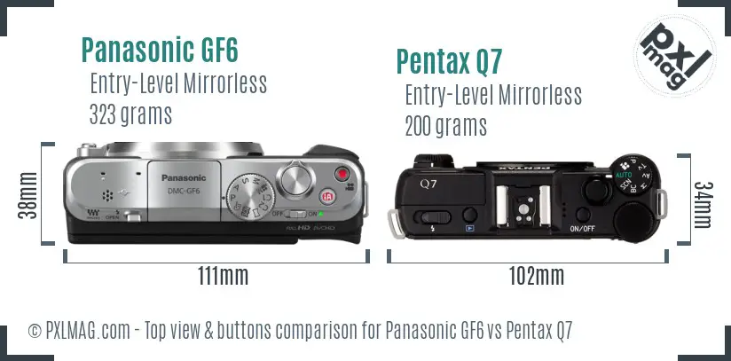 Panasonic GF6 vs Pentax Q7 top view buttons comparison