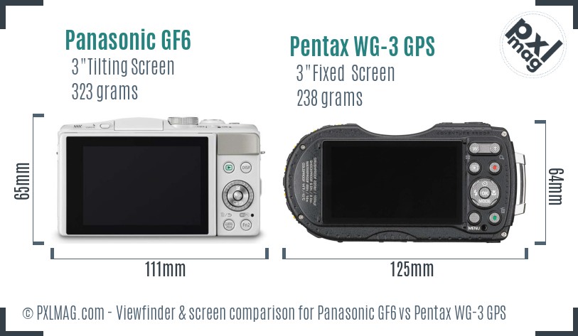 Panasonic GF6 vs Pentax WG-3 GPS Screen and Viewfinder comparison