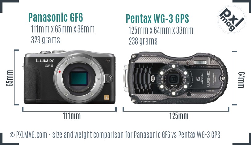 Panasonic GF6 vs Pentax WG-3 GPS size comparison