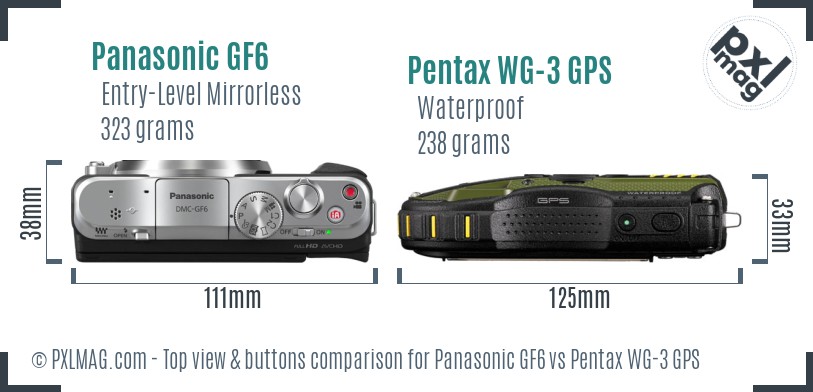 Panasonic GF6 vs Pentax WG-3 GPS top view buttons comparison