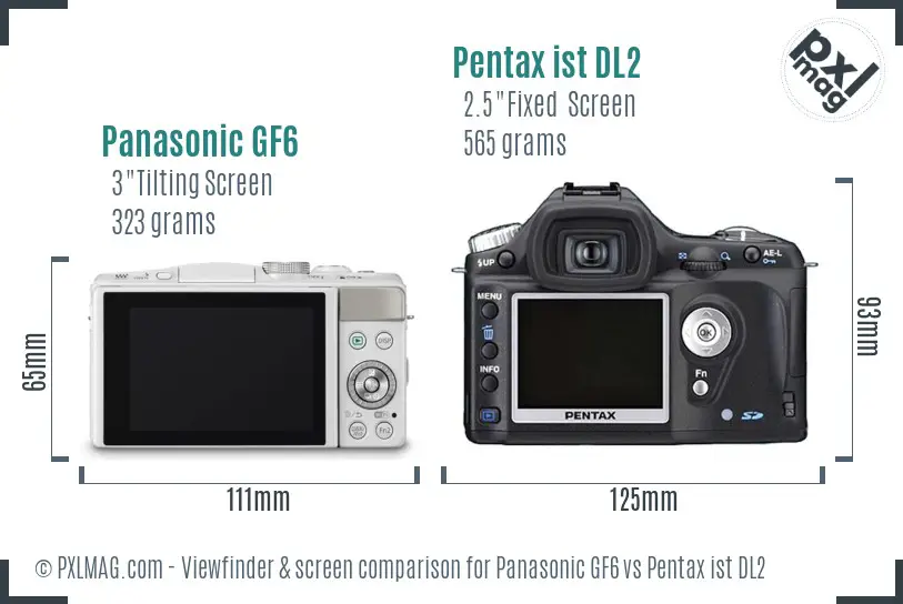 Panasonic GF6 vs Pentax ist DL2 Screen and Viewfinder comparison
