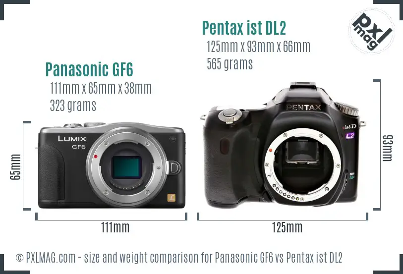 Panasonic GF6 vs Pentax ist DL2 size comparison