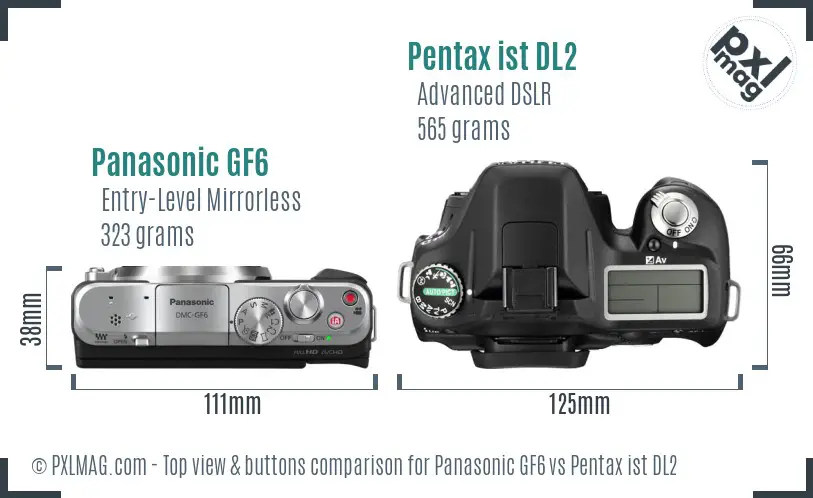Panasonic GF6 vs Pentax ist DL2 top view buttons comparison