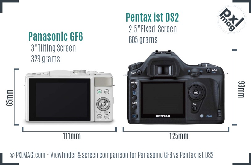 Panasonic GF6 vs Pentax ist DS2 Screen and Viewfinder comparison