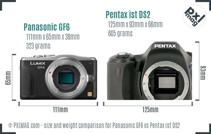 Panasonic GF6 vs Pentax ist DS2 size comparison