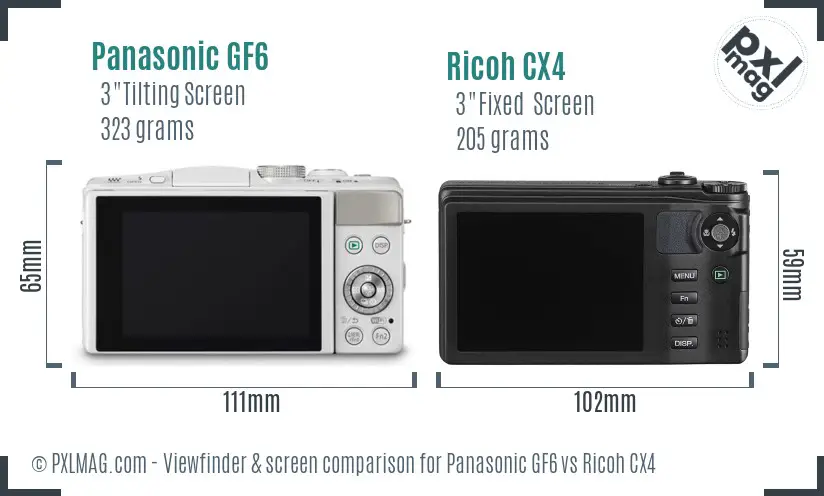 Panasonic GF6 vs Ricoh CX4 Screen and Viewfinder comparison