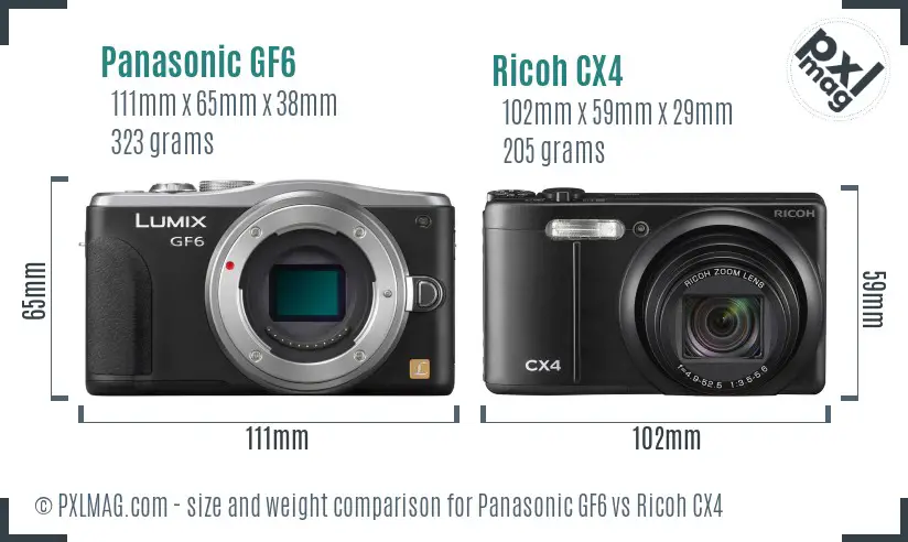 Panasonic GF6 vs Ricoh CX4 size comparison
