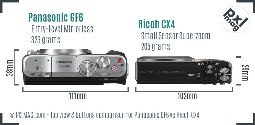 Panasonic GF6 vs Ricoh CX4 top view buttons comparison