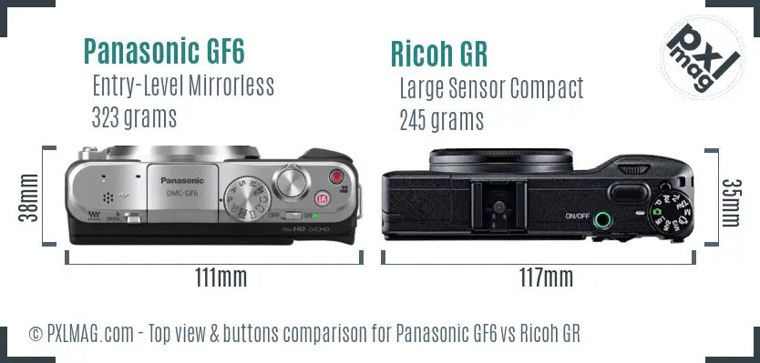 Panasonic GF6 vs Ricoh GR top view buttons comparison