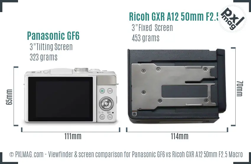 Panasonic GF6 vs Ricoh GXR A12 50mm F2.5 Macro Screen and Viewfinder comparison