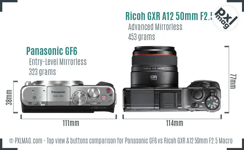 Panasonic GF6 vs Ricoh GXR A12 50mm F2.5 Macro top view buttons comparison