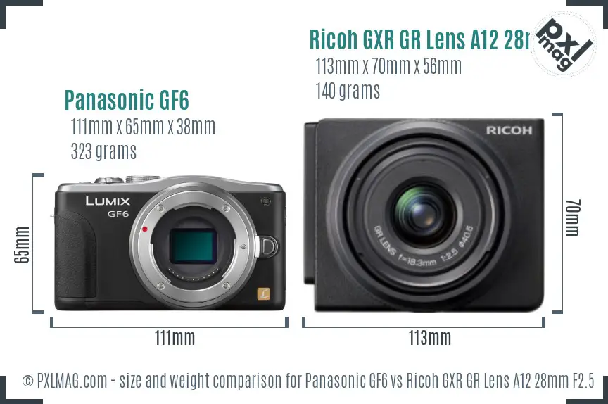 Panasonic GF6 vs Ricoh GXR GR Lens A12 28mm F2.5 size comparison