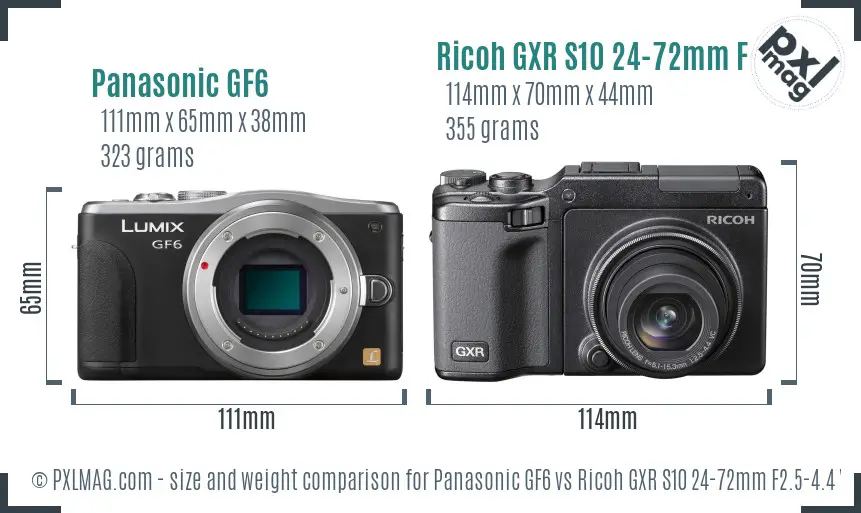 Panasonic GF6 vs Ricoh GXR S10 24-72mm F2.5-4.4 VC size comparison