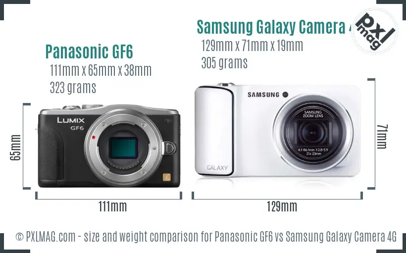 Panasonic GF6 vs Samsung Galaxy Camera 4G size comparison