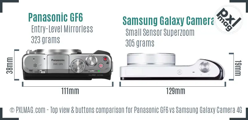Panasonic GF6 vs Samsung Galaxy Camera 4G top view buttons comparison
