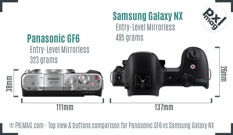 Panasonic GF6 vs Samsung Galaxy NX top view buttons comparison