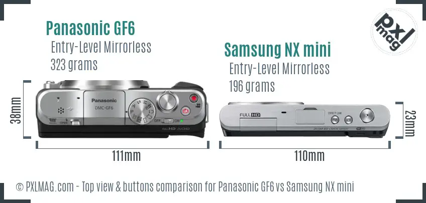 Panasonic GF6 vs Samsung NX mini top view buttons comparison