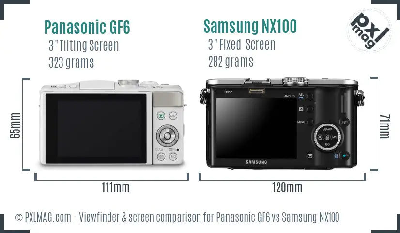Panasonic GF6 vs Samsung NX100 Screen and Viewfinder comparison
