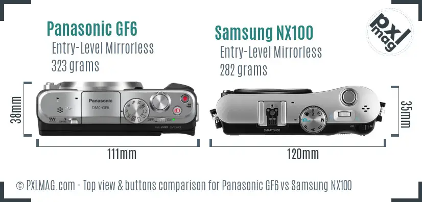 Panasonic GF6 vs Samsung NX100 top view buttons comparison
