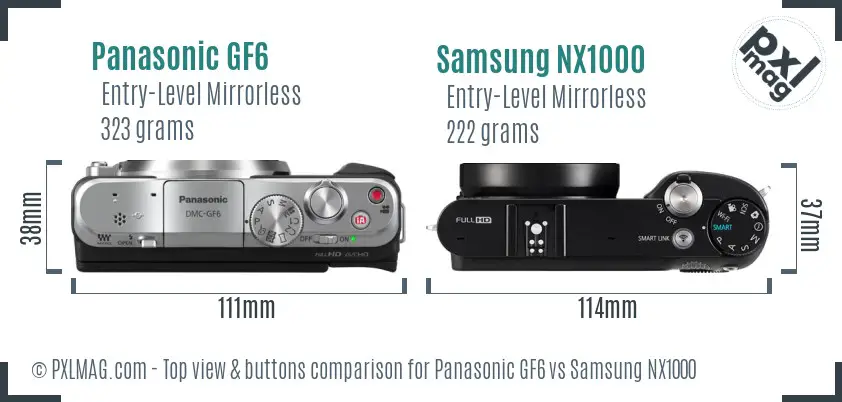 Panasonic GF6 vs Samsung NX1000 top view buttons comparison Panasonic GF6 vs Samsung NX1000 top view buttons comparison