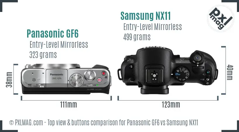 Panasonic GF6 vs Samsung NX11 top view buttons comparison