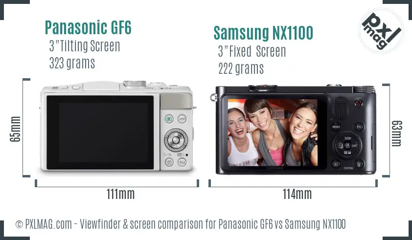 Panasonic GF6 vs Samsung NX1100 Screen and Viewfinder comparison