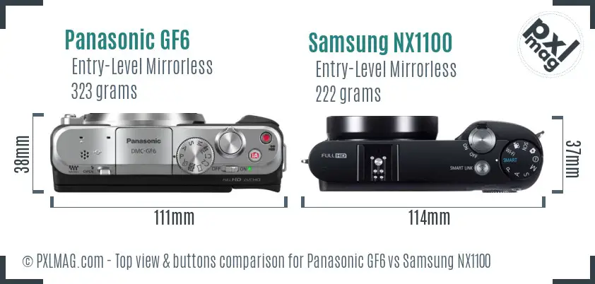 Panasonic GF6 vs Samsung NX1100 top view buttons comparison