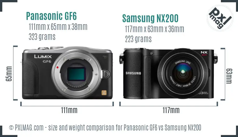 Panasonic GF6 vs Samsung NX200 size comparison