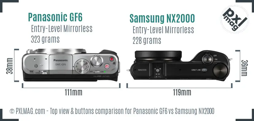 Panasonic GF6 vs Samsung NX2000 top view buttons comparison