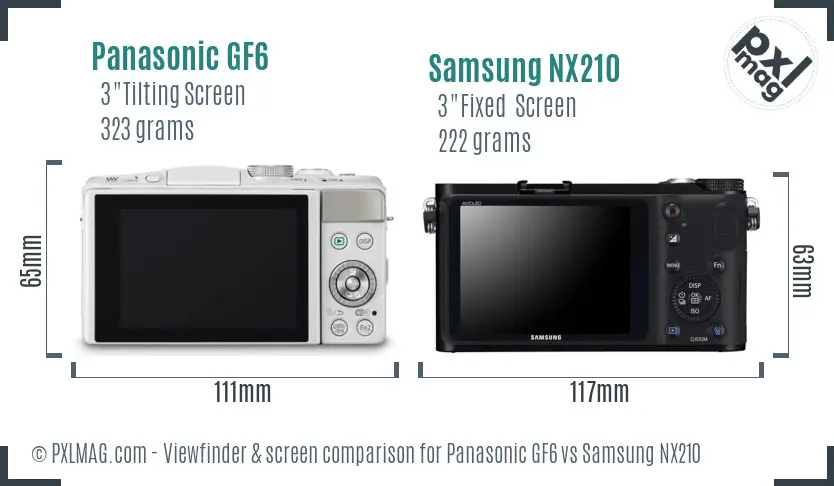 Panasonic GF6 vs Samsung NX210 Screen and Viewfinder comparison