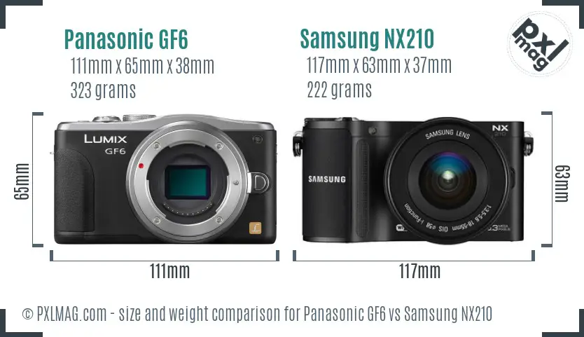 Panasonic GF6 vs Samsung NX210 size comparison