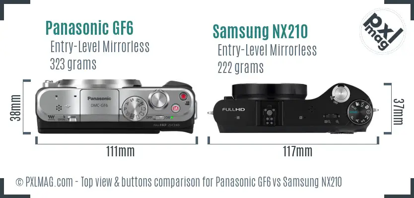 Panasonic GF6 vs Samsung NX210 top view buttons comparison