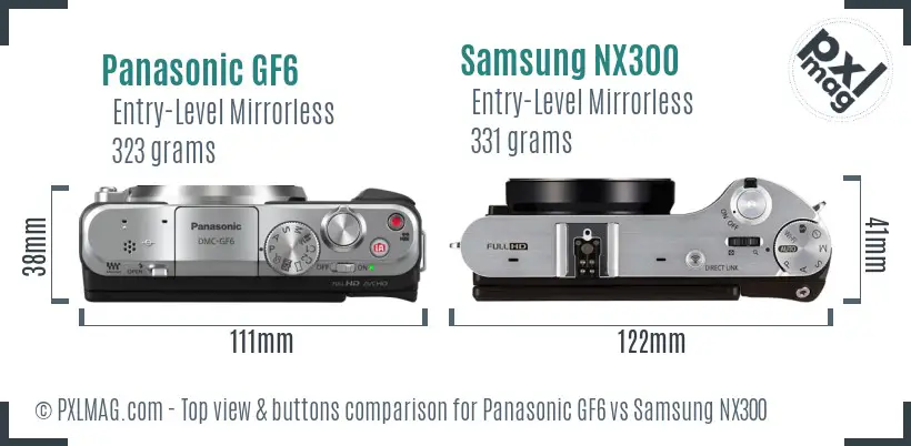 Panasonic GF6 vs Samsung NX300 top view buttons comparison